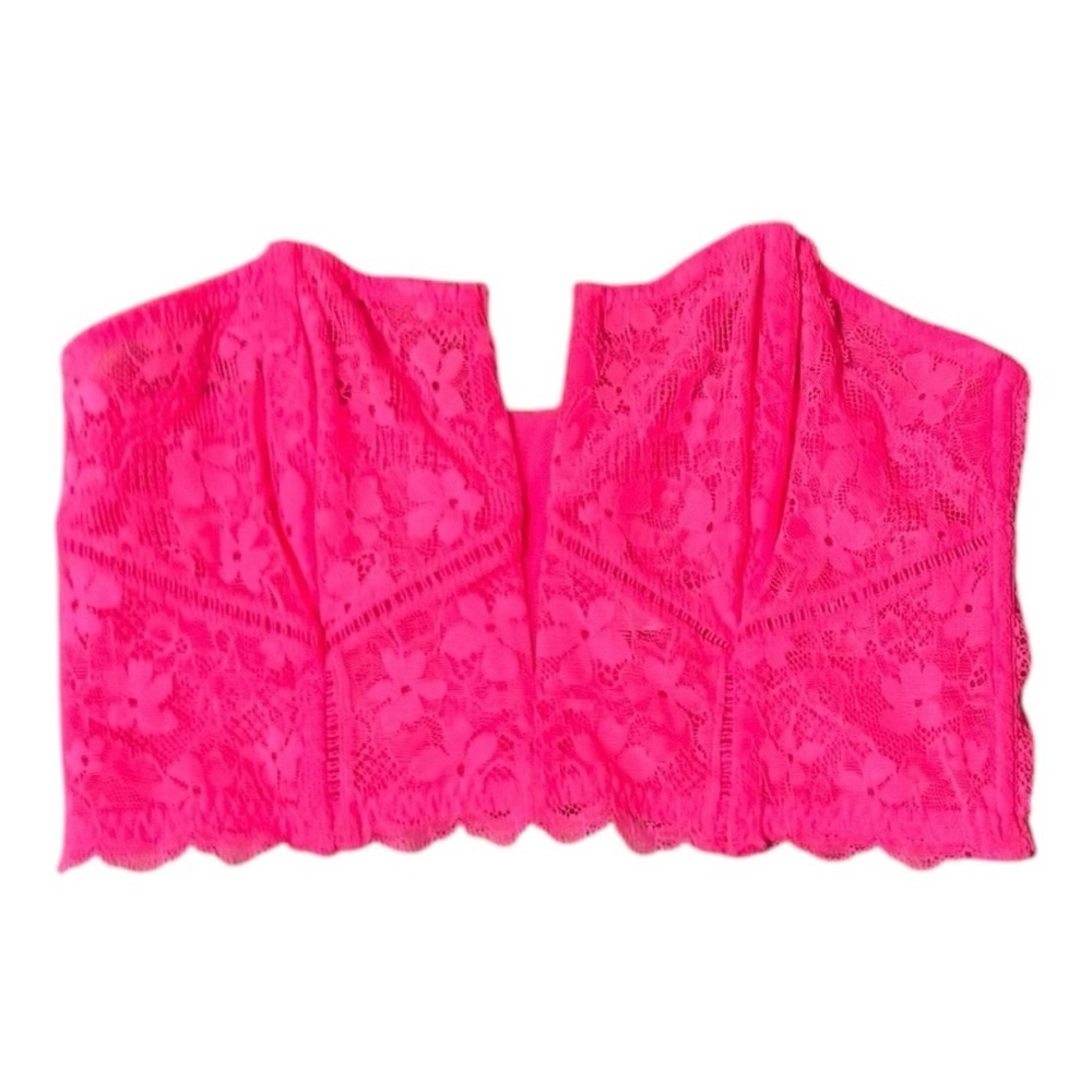 Victoria's Secret Dream Angels Neon Pink Lace Bustier Corset Crop Bra Size M - Picture 3 of 6